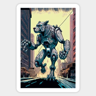 Monster giant robot cyborg dog attacking the city Sticker